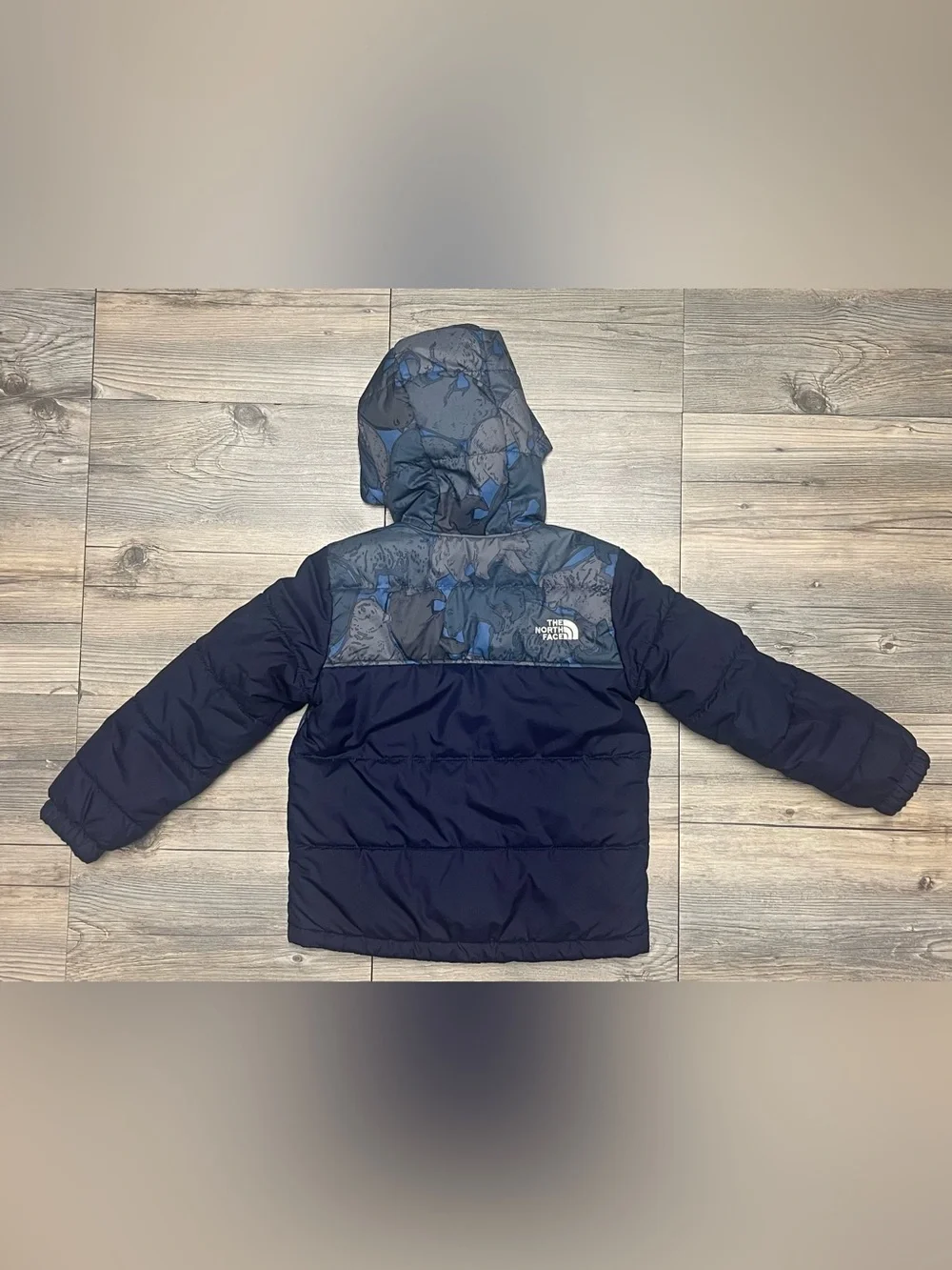 The North Face Toddler Navy & Blue Camo/Bears Reversible Teddy Puffer Jacket
